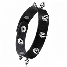 1/3 件套黑色哥特式 PU 皮革铆钉朋克哥特手链，男女通用 - 黑色#1 - 查看 9