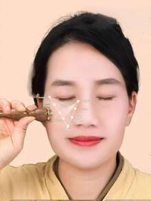 2pcs Solid Brass Facial Massage Tools | Lotus Shaped Facial Gua Sha Tools, Acupressure Massager For Face And Eyes, Skincare, Wooden Facial Massager, Facial Beauty, Eye Massage, Acupressure And Skincare - Brown - View 5