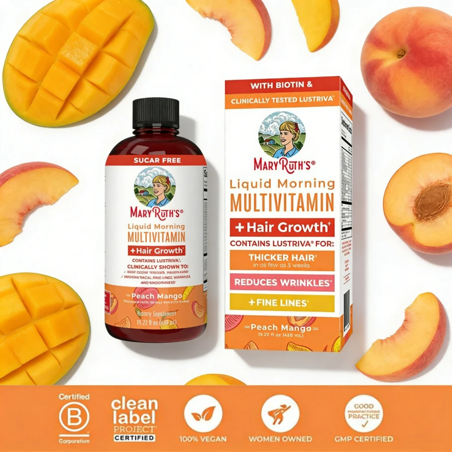 Mary Ruth's Liquid Multivitamin + Hair Growth | Peach Mango, 15.22 Fl Oz | Sugar-Free, Vegan | With & Biotin | Supports Hair Growth, Skin & Overall Wellness - Liquid Multivitamin + Hair Growth - 查看 1