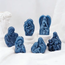 1PC Religious Jesus Virgin Mary Silicone Candle Molds - Holy Family Jesus Nativity Angel Cherub Christian Catholic DIY Candle Making Moulds For Home Church Decor Gifts - A-White - View 6