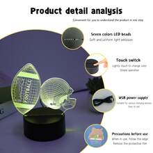 Đèn ngủ LED 3D ảo ảnh hình quả bóng đá/bóng bầu dục, dùng nguồn USB, quà Giáng sinh cho bé gái, bé trai, thanh thiếu niên, lính cứu hỏa, trang trí phòng ngủ, phòng trẻ em. - ánh sáng đa sắc - Xem 10