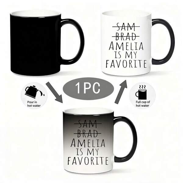 1pc, "SAM BRAD AMELIA IS MY FAVORITE" Pattern, Color Changing Ceramic Mug, 11 Oz, Color Changing Ceramic Coffee Cup, Durable, Reusable, Hand Wash Only - Perfect Humorous Gift For Friends, Coworkers And Animal Lovers, Birthday, Christmas, Xmas, Valentine's Day, Mother's Day, Father's Day, Suitable For All Holidays
