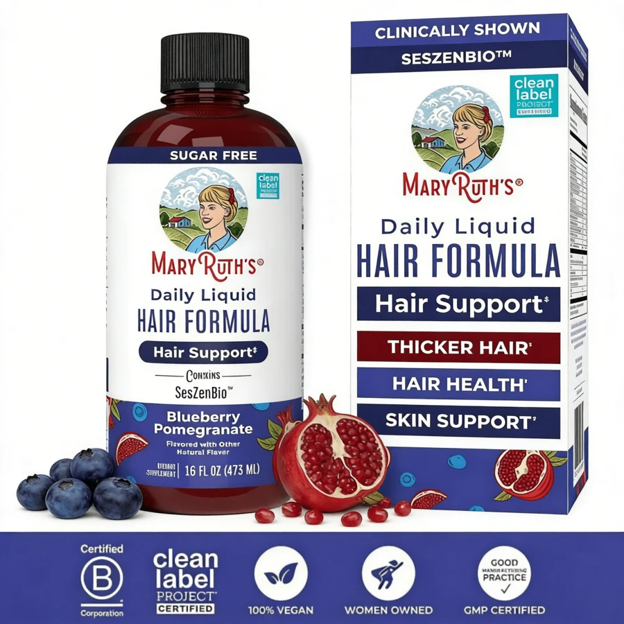 Mary Ruth's Daily Liquid Hair Formula | Blueberry Pomegranate | 16 FL Oz (473 ML) | Sugar-Free | With SesZenBio™ | Supports Thicker Hair, Hair Health & Skin | Vegan - Hair Support tart blueberry pomegranate - 查看 1