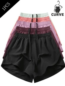 Quần short thể thao nữ cỡ lớn | Chất liệu pha trộn polyester và spandex nhanh khô | Thoáng khí, nhẹ | Dây rút điều chỉnh ở eo | Phù hợp cho tập luyện và mặc thường ngày | Có thể giặt máy | Trang phục thoải mái, năng động | Quần short thiết kế tiện dụng | Quần short thoải mái có thể điều chỉnh - màu đen - Xem 1
