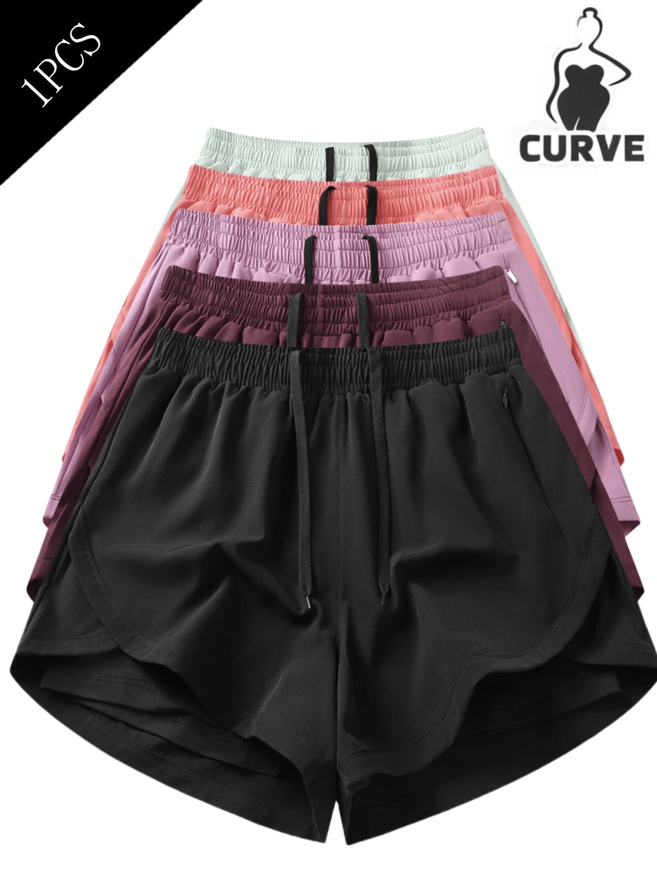 Quần short thể thao nữ cỡ lớn | Chất liệu pha trộn polyester và spandex nhanh khô | Thoáng khí, nhẹ | Dây rút điều chỉnh ở eo | Phù hợp cho tập luyện và mặc thường ngày | Có thể giặt máy | Trang phục thoải mái, năng động | Quần short thiết kế tiện dụng | Quần short thoải mái có thể điều chỉnh - màu đen - Xem 1