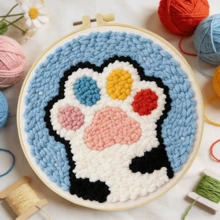 DIY 初學者刺繡套件，包含刺繡針、線材、說明書、繡框與預印布料，貓爪設計，創意手工牆飾與禮品，2D 印刷刺繡套件，20x20cm/7.87x7.87in - 20X20cm - 查看 4