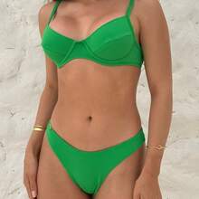 Women's Beachwear Bikini Lara Half Cup With Underwire And High-Cut Bottom, Sexy And Comfortable Summer Style - 綠色 - 查看 1