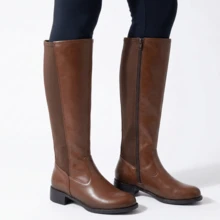 Women's High-Top Riding Boot With Side Zipper, Comfortable, Low Heel, Non-Slip, Stylish Winter Fashion - Caqui - Ver 6