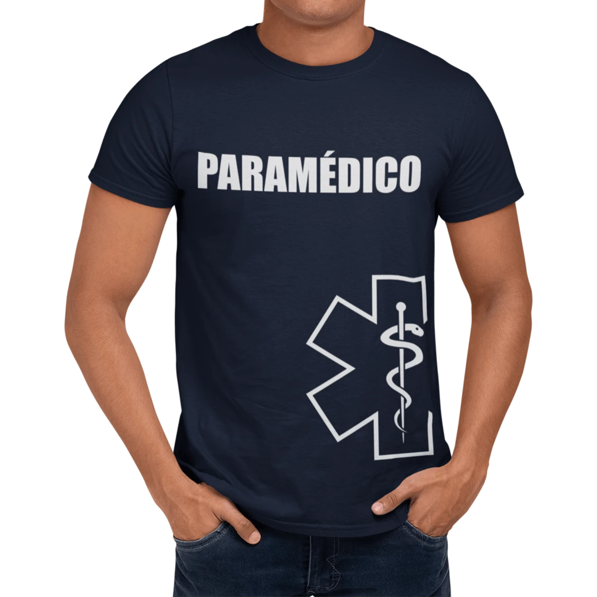 Playera manga corta de algodón, camiseta de hombre para paramédico con estrella de vida - Azul Marino - Ver 1