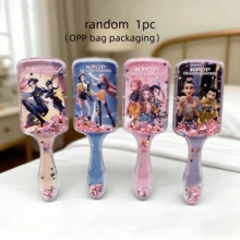 (Random 1pc) K-POP Girl Group Square Air Cushion Hair Brush, Cartoon High-Gloss Long Handle Glitter Filled Hair Brush - Cute & Fashionable Beauty Lover's Gift, Helps Detangle Hair And Scalp Massage - Multicolor - View 9