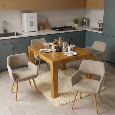 Meubles Cosy Dining Chairs Set Of 4 With Arms Fabric Upholstered Seat Backrest Armchair For Dressing Table Desk Lounge Living Room Kitchen Bedroom Home Office, Metal Legs, Beige
