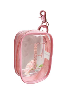 Portable Mini Transparent Zipper Storage Bag, Compact Multifunctional Storage Bag, Headphone Charger Storage Cassette Keychain, Transparent Travel Accessories, Exquisite And Compact, Suitable For Storing Small Items, Data Cable Storage Bag, Bracelet Storage Bag, Makeup Bag, Sparkling Pink Flower Letter A To Z Pattern (Zipper Style And Color Random) - Multicolor - View 21