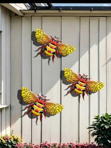 Bộ 3 con ong trang trí tường bằng kim loại, thích hợp cho vườn, sân, ban công, hàng rào, trang trí tiệc, quà tặng Ngày của Mẹ, quà tặng cho bạn bè và gia đình. - A - Xem 4