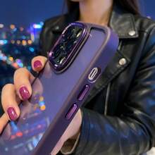 DECOPHONE Premium Metal Lens Rim Purple Frame Transparent Phone Case, Minimalist Shockproof Acrylic Protective Cover, Unisex, Suitable For IPhone 16/15/14/13/12 Pro Max Series - Purple - View 4
