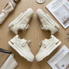 Tenis de mujer con plataforma y suela gruesa, zapatos comodos de mujer de material PU premium, calzado casual de moda estilo urbano y deportivo para uso diario. Estos zapatos para mujer cuentan con diseño de cordones, son transpirables, suaves y antideslizantes. Tenis tipo skate que aumentan la altura. - Blanco - Ver 10