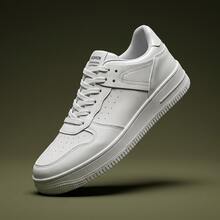 Tenis para hombre y tenis de hombre en oferta zapatos cómodos informales con suela gruesa de plataforma calzado deportivo transpirable fabricado en PU sintético y suela EVA ligera diseño liso con cordones estilo casual de moda urbana zapatillas versátiles para caminar uso diario y deporte ligero y cómodo - Blanco - Ver 8