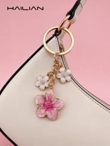 HAILIAN 1pc Sakura Shaped Keychain, Lightweight And Graceful Sakura Design, Suitable For Bag Pendant, Car Key Chain, Couples, Birthday, Holiday Gifts - Hot Pink - View 6
