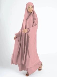 2pcs Nida Fabric Women Loose Comfortable Khimar Abaya Dress Set, Suitable For Outdoor Prayer, Applicable For All Seasons, Muslim Islamic Clothing, Khimar Hijab Prayer Jilbab - 彩色 - 查看 13