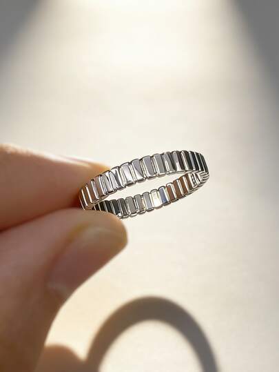 خاتم من الفضة الإسترليني عيار 925، بتصميم بسيط مخطط بالأشرطة، مجوهرات أنيقة للارتداء اليومي للنساء