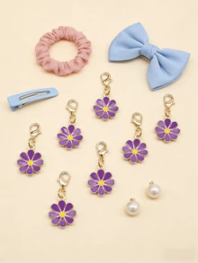 10Pcs Four‑Leaf Clover Fortune Keychain,Lucky Shamrock Charm Keyring.Perfect Gift For Graduation,Wedding,Various Ceremonies And Packaging Decorations. - Purple Eight-petaled Flower a - View 4