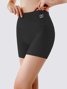QUASTI 3件裝素色無縫高腰平口內褲 - 極舒適、透氣、彈性、收腹內衣 - 簡約、針織面料、聚醯胺材質 - 黑色 - 查看 4