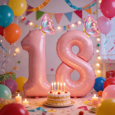 40英寸粉色皇冠气球，数字0-9，粉色铝箔氦气球，带蝴蝶皇冠，生日气球，主题装饰