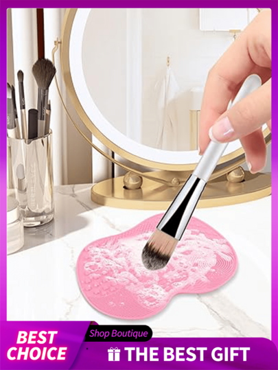 1 set silikon rengöringsmatta för sminkborstar med sugkopp, bärbart verktyg för sminkborstar, äppelformad silikon rengöringsdyna för sminkborstar, lämplig för sminkborstar, sminksvampar, puderpuffar, perfekt för resor, hem, skola, studenthem och semesterbruk