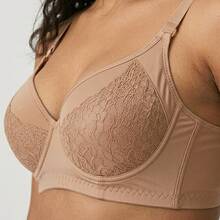 High-Support Bra With Wide Side Panels, Slimming Effect, In Anti-Mark Lace And Polyamide, Underwire And Padding, Comfortable Fit, Non-Removable Polyamide And Lace Compression Bra. Breathable, Quick-Drying, Odor-Resistant, Elastic, Maximum Support. - Krem - View 7