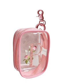 Portable Mini Transparent Zipper Storage Bag, Compact Multifunctional Storage Bag, Headphone Charger Storage Cassette Keychain, Transparent Travel Accessories, Exquisite And Compact, Suitable For Storing Small Items, Data Cable Storage Bag, Bracelet Storage Bag, Makeup Bag, Sparkling Pink Flower Letter A To Z Pattern (Zipper Style And Color Random) - Multicolor - View 13