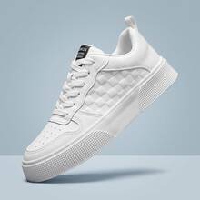 Tenis de hombre en oferta Tenis para hombre Zapatos para hombre casuales con plataforma y suela gruesa de moda estilo coreano calzado deportivo material sintético transpirable cómodos ligeros con cordones ajustables diseño de cuadros lateral estilo urbano elegante versátil para caminar diario antideslizantes resistentes al desgaste sneakers modernos de - Blanco - Ver 9