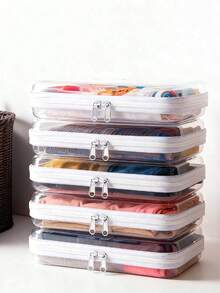S/M/L/S+M+L Hot-Selling PVC Zipper Toy Storage Box, Transparent Hard Stackable Organizer Bag, Home Storage Container, Multi-Functional Transparent Design, Suitable For Clothes, Full-Function Storage Bag, Suitable For Travel, Back To School, School Supplies, Travel - Multicolor - View 2