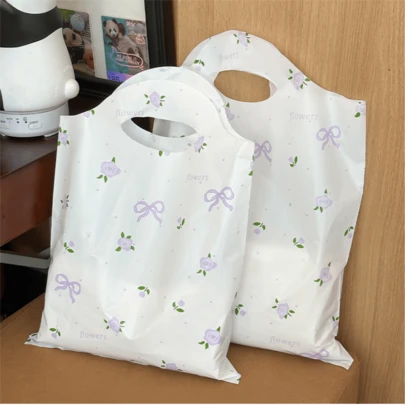 100pcs High-End Gift Tote Bags, Women's Clothing Packaging Bags Decoration, Semi-Circular Handle Tote Bags, Cartoon Dog & Kitten Floral Pattern Tote Bags, Party & Holiday Tote Bags; Reusable Household Storage And Supermarket Essentials; Travel Outdoor Storage Bags For Carrying Clothes, Shoes, Etc.; Thickened Gift Storage Bags; Large Capacity Portable Tote Bags. Suitable For Holidays, Weddings, Shopping Bags, Birthday Gift Bags, Party Gift Bags