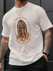Virgen de Guadalupe rodeada de luz divina y flores que simbolizan esperanza fe y devoción a México Camiseta de hombre 100% algodón suave y cómoda - Negro - Ver 5