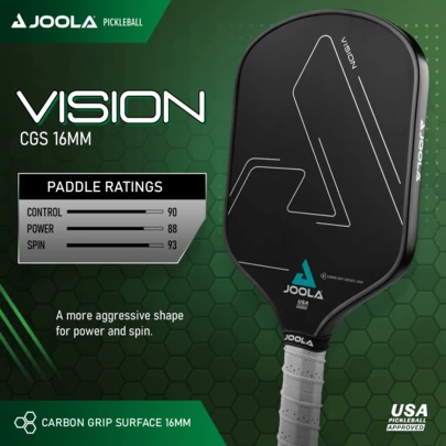 1 stuk JOOLA Vision Pickleball racket, voorzien van getextureerde koolstofvezel voor maximale spin en controle - Polypropyleen honingraatkern, geschikt voor wedstrijden en dagelijkse training, geschikt voor alle spelers.