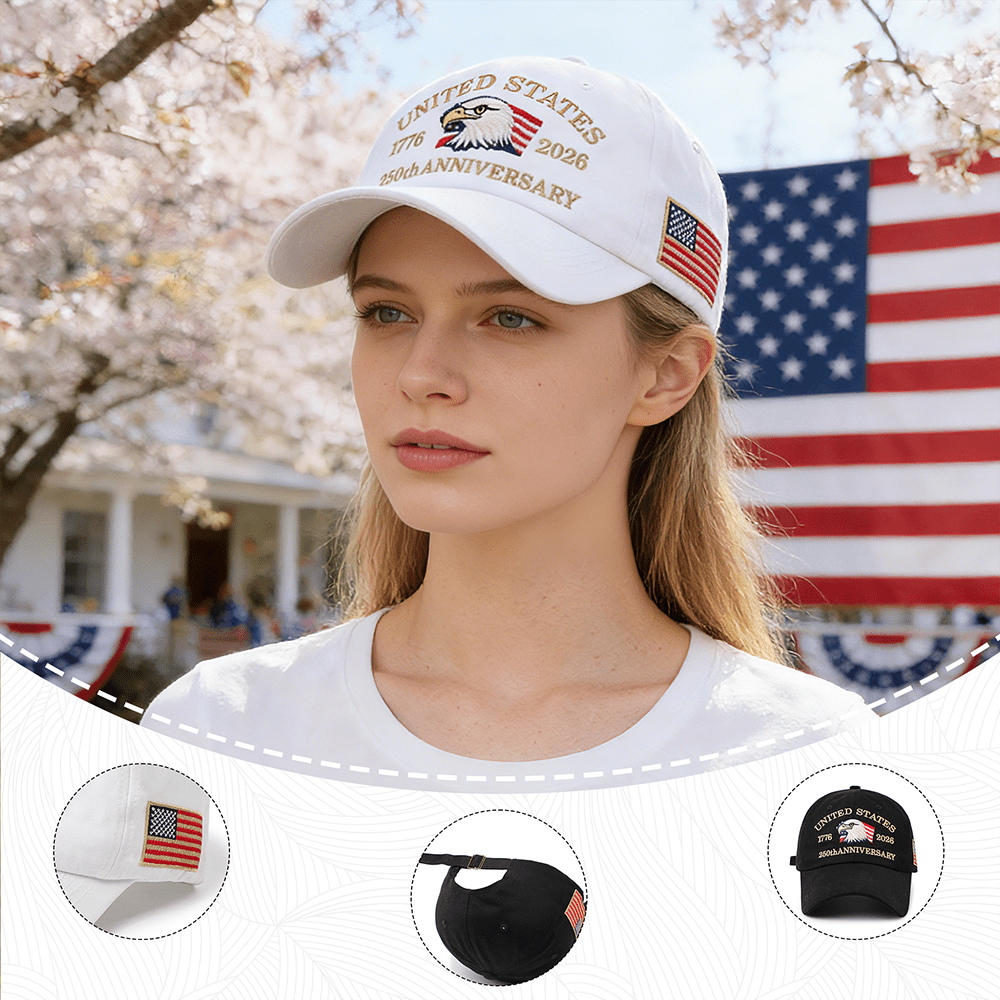 1pc United States 250th Anniversary 1776-2026 Baseball Cap, Black Cotton Twill With Gold Lettering, Bald Eagle & American Flag Embroidery, Adjustable Back Strap, Durable & Comfortable, Ideal For Patriotic Enthusiasts & Casual Daily Use For Her