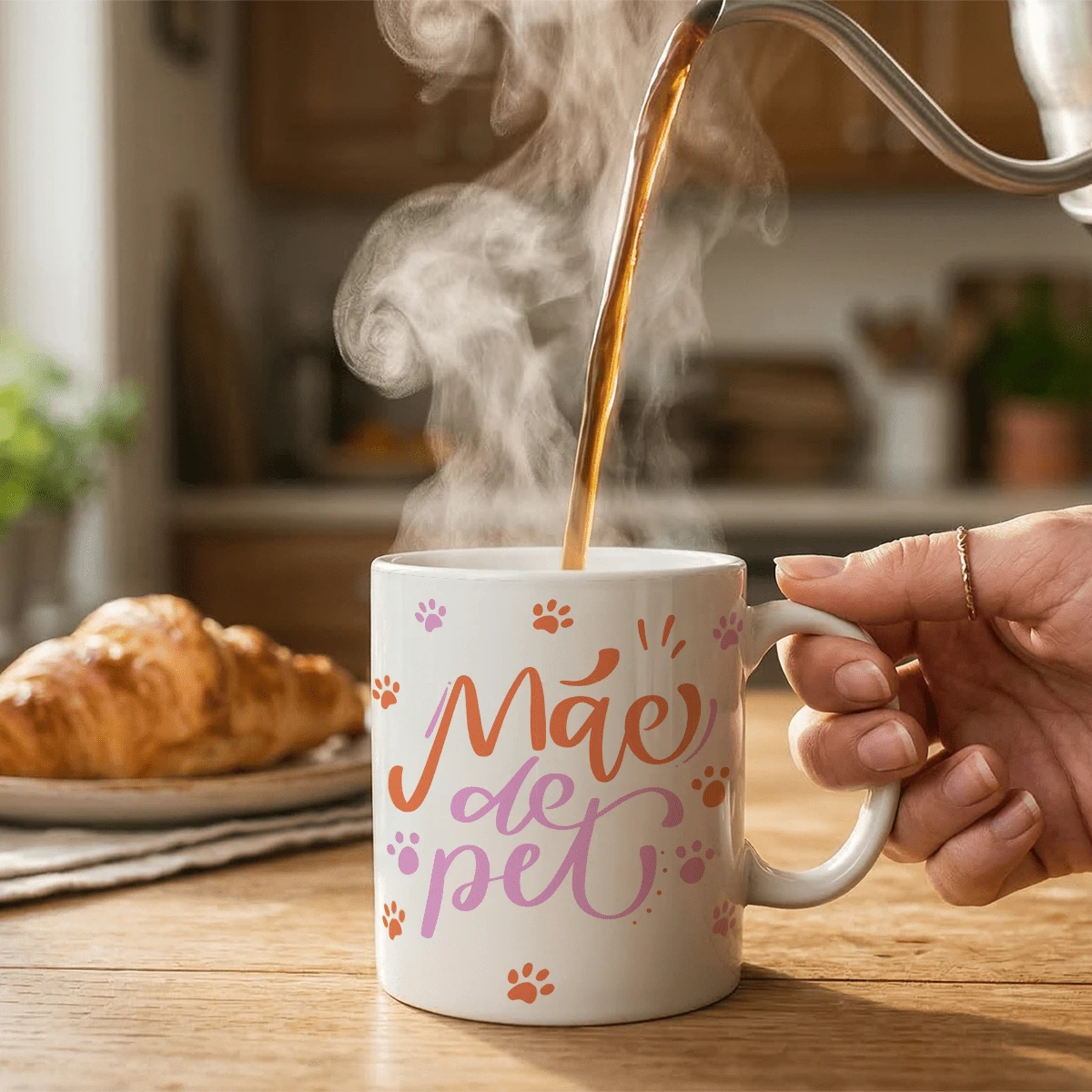 Caneca de Porcelana Branca Mãe de Pet com Patinhas - Branco - Visão 1