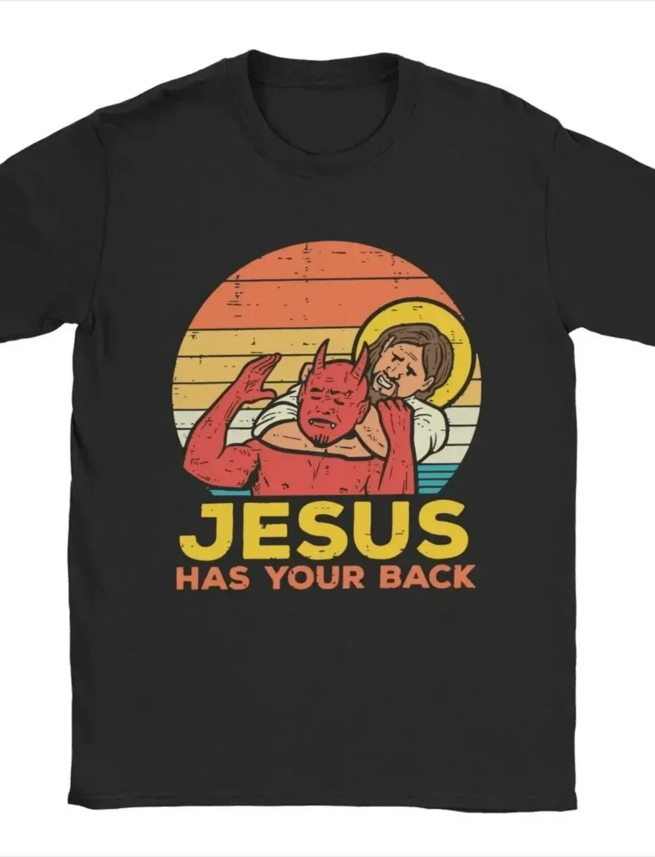 Jesus Has Your Back Jiu Jitsu Retro Christian T Shirts Women And MenVintage Short Sleeve Tee Shirt Tops T Shirt Graphic - 黑色 - 查看 1