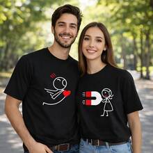 Camiseta con diseño de corazón magnético para parejas, ideal para uso diario, regalos de cumpleaños, regalos de Halloween o como camiseta conmemorativa para amigos o seres queridos. También es adecuada como suéter. Entrega rápida. - Mujer oscura - Ver 6