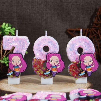 1pc K-Pop Sparkling Mila Number Decoration Stick (0-9) With Cute Character Stickers, Suitable For Themed Party Decorations For Fans
