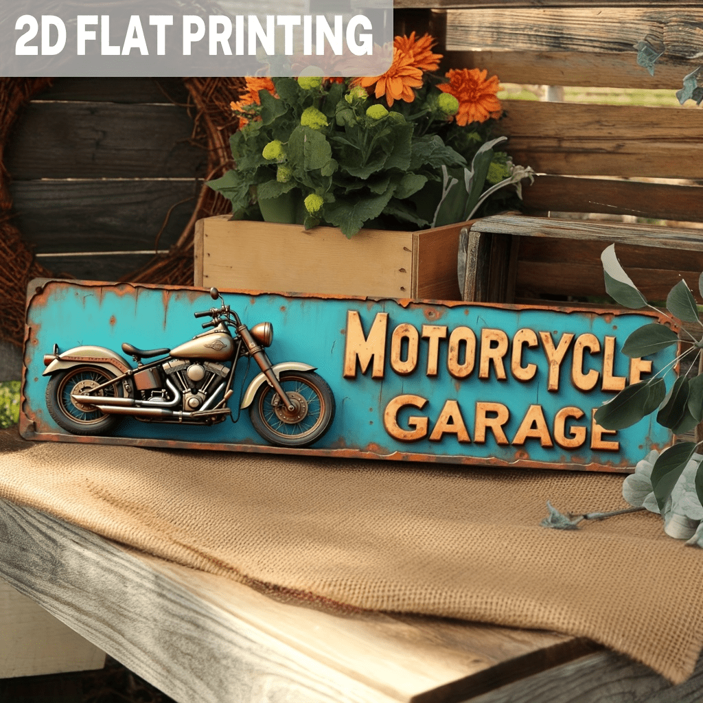 2D 复古摩托车车库金属招牌 - 乡村自行车主题墙饰，经久耐用的 4x16 英寸金属艺术品，适用于男士专属空间、酒吧、工作室 - 易于墙面安装，无需用电，摩托车装饰，工作室装饰