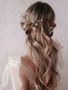 满天星发夹，婴儿满天星发卡，白色花朵发夹，简约新娘发饰，婚礼发饰，新娘头饰 - 白色滿天星 - 查看 1