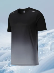 Men's Quick-Drying Tracksuit, Gradient Color Short-Sleeved Shirt, Shorts, T-Shirt, Summer Running, Sports Training, And Fitness Wear. - Grey - View 3