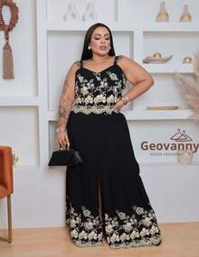 GEO MODAS Elegant Embroidered Skirt Set With Straps - màu đen - Xem 4