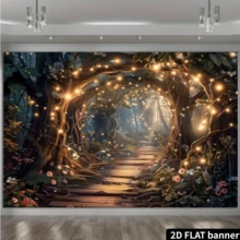 Telón de fondo de escena de bosque mágico 2D plano, hecho de tela de poliéster, sin electricidad requerida, uso versátil para fiestas, bodas y eventos de fotografía - 1 - Ver 4