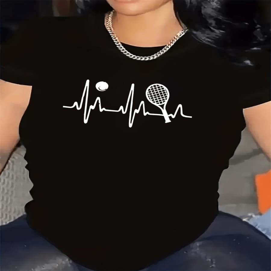 Camiseta de manga corta para entusiastas del deporte, con diseño de tenis, ideal para uso en el gimnasio o en casa, tela duradera y ligera, ajuste cómodo para estilo de vida, regalo perfecto para jugadores, ropa de mujer - Multicolor - Ver 1
