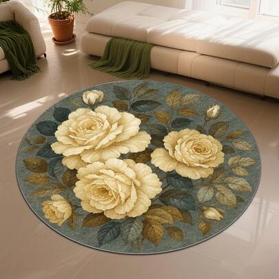 1 pezzo Tappeto con stampa floreale di rose gialle, tappeto decorativo di moda per la casa, tappeto per decorazione commerciale, adatto per soggiorno, divano, camera da letto, comodino, ingresso, tavolino da caffè, centro commerciale, caffetteria e altri scenari