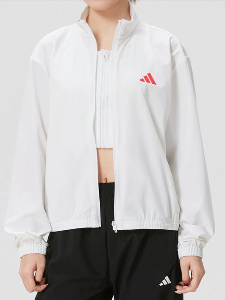 adidas 運動防風立領跑步外套外套 女款 - 白色 - 查看 1