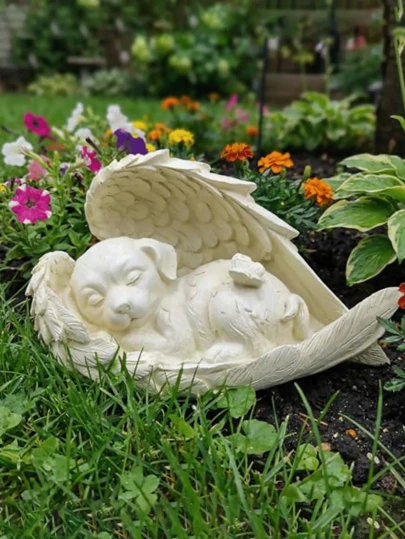 Quà lưu niệm hình chó, tượng thú cưng bằng nhựa, quà lưu niệm "Thiên thần hộ mệnh vĩnh cửu" (Màu xám)