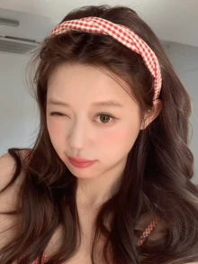 1件复古格子发箍，夏季编织格子发圈，防滑齿状发夹，少女风发饰 - 彩色 - 查看 8