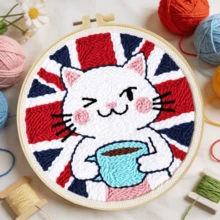 Kit de bordado de aguja de perforación DIY, adecuado para principiantes, incluye aguja de perforación, hilo, instrucciones, aro de bordado y tela preimpresa con patrones de gato, panda y perro, conjunto de manualidades creativas para decoración de pared del hogar y regalos, kit de bordado de aguja de perforación plana 2D/kit de inicio/kit divertido, 20X20cm (7.87X7.87 pulgadas) - 20 x 20 cm - Ver 6